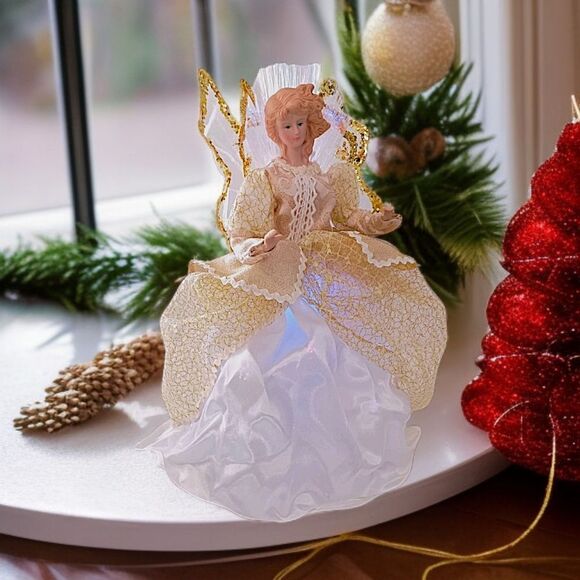 Fiber Optic Angel Tree Topper Gold Table Display Light Up Multi Color Christmas. - Picture 16 of 16